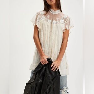 Free People Starry Eyed Lace Mini Dress Whisper White